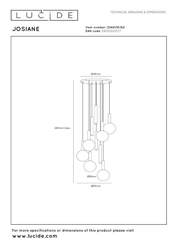 Lucide JOSIANE - Suspension - Ø 55 cm - 6xG9 , 4xGU10M - Noir - technique